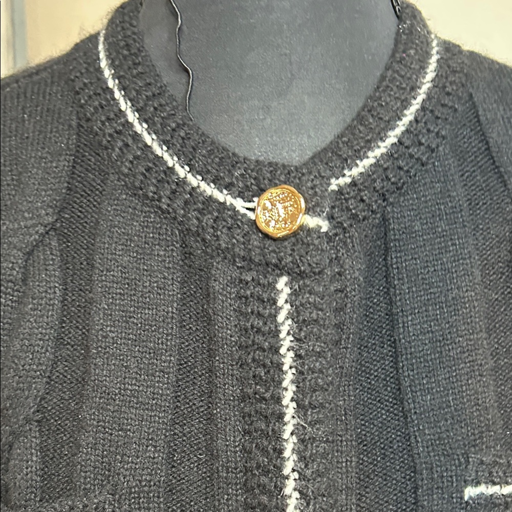 Talbots Black Cable Knit Cardigan with Gold Buttons - Picture 3 of 13